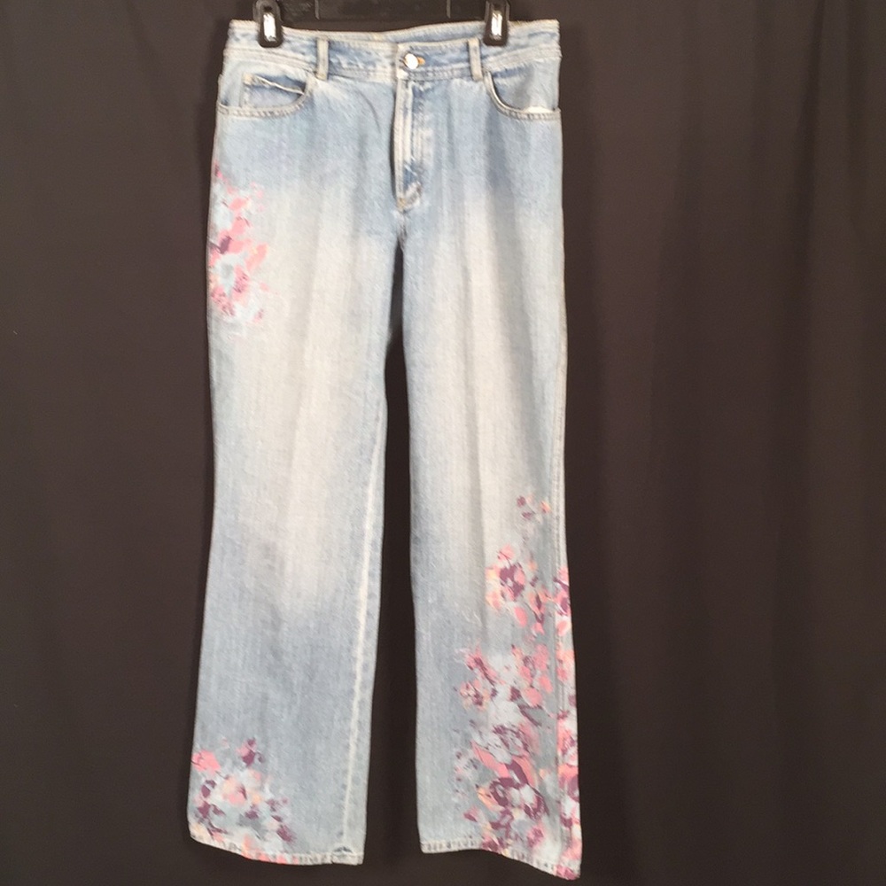 Dana Buchman Blue Jeans Size 8 Hand Painted - Picture 4 of 6